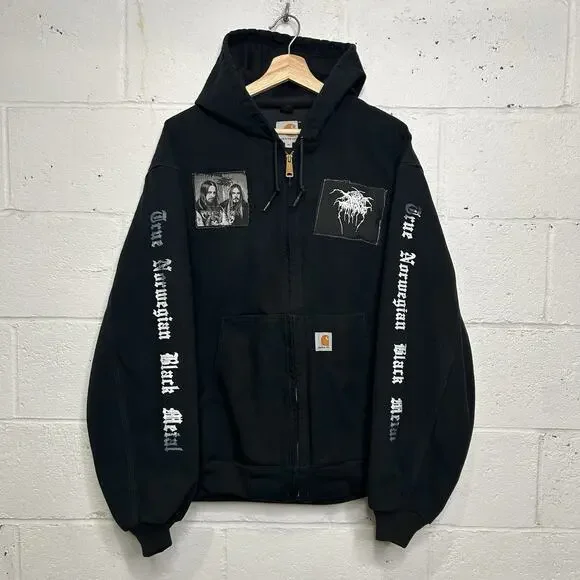 Y2K Carhartt Thermal-Lined Hooded Jacket “Black” Dark Throne - Picture 1 of 16